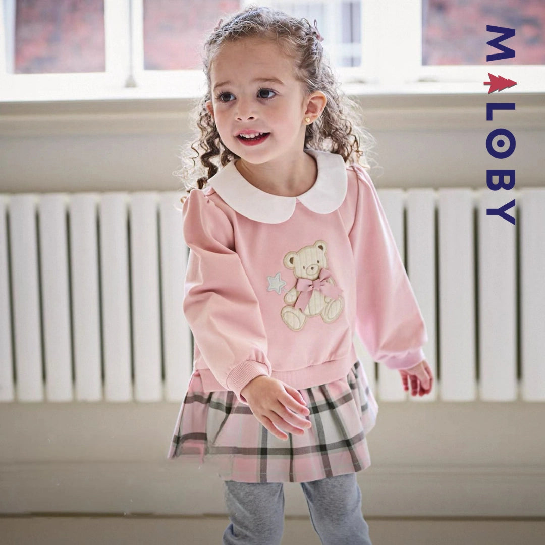 Robe courte bi-matière effet 2 en 1 enfant fille -Rose -robes et ensembles pour filles, bébés et garcons - MALOBY