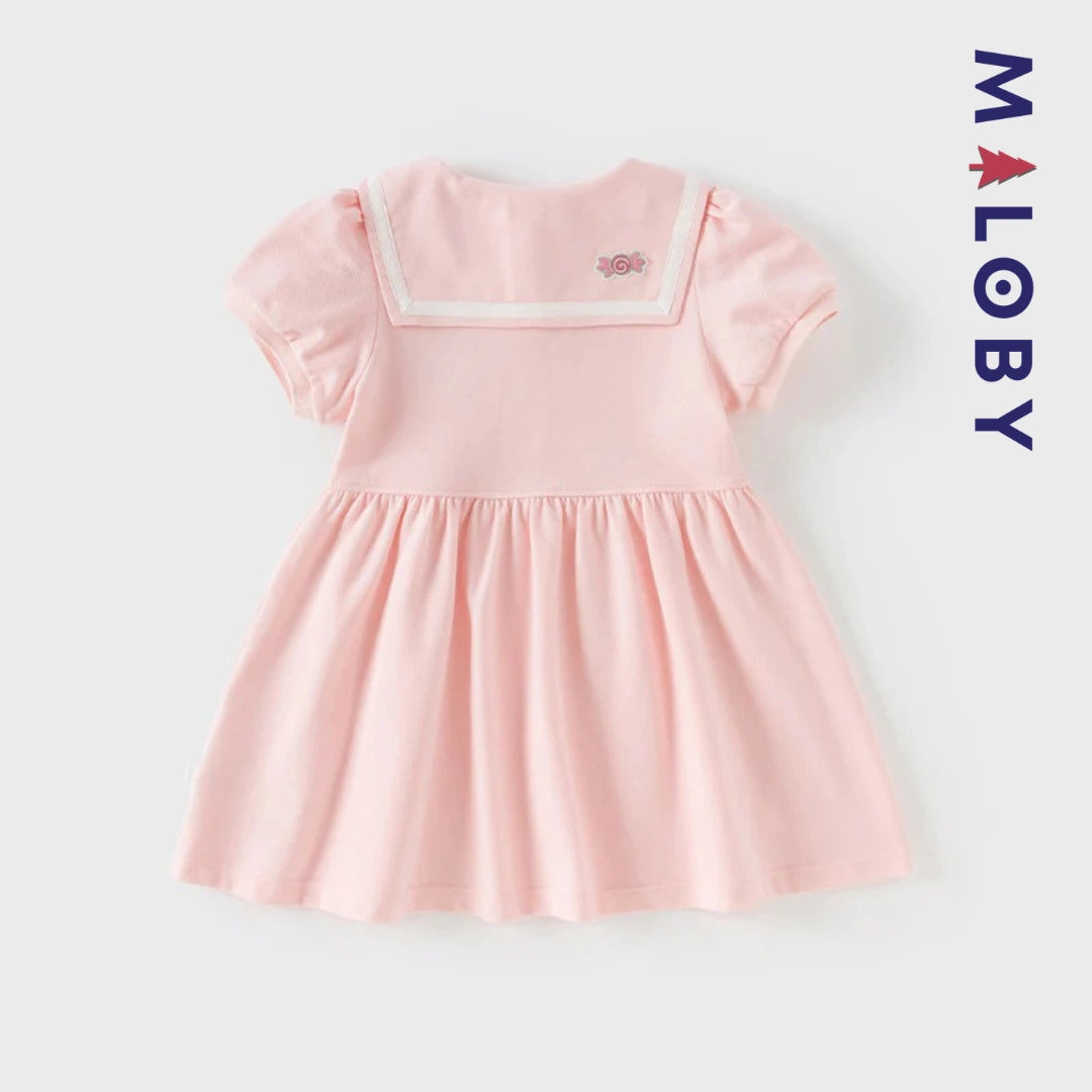 Robe manches courtes en piqué de coton enfant fille -Rose