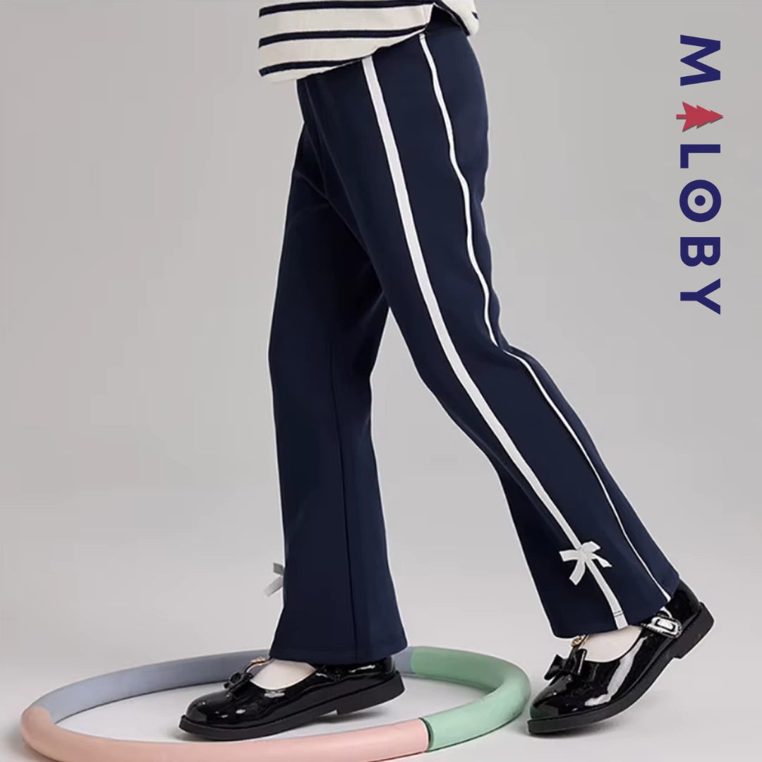 Pantalon tricoté à Bandes Contrastées enfant fille- Marine