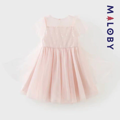Robe princesse pour cérémonie en Tulle enfant fille- Rose