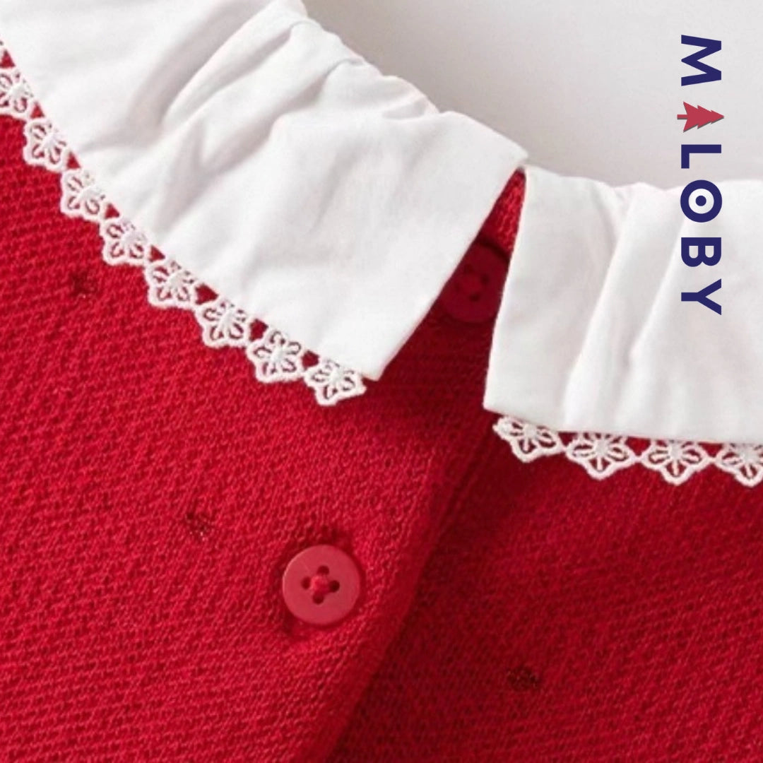 Robe habillée bi-matière enfant fille -Rouge -robes et ensembles pour filles, bébés et garcons - MALOBY
