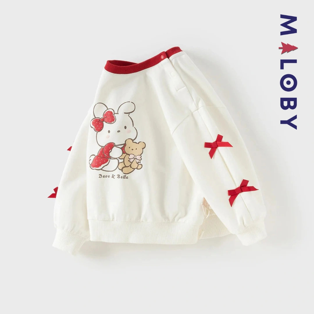 T-shirt à nœud manches longues enfant fille -Blanc -robes et ensembles pour filles, bébés et garcons - MALOBY