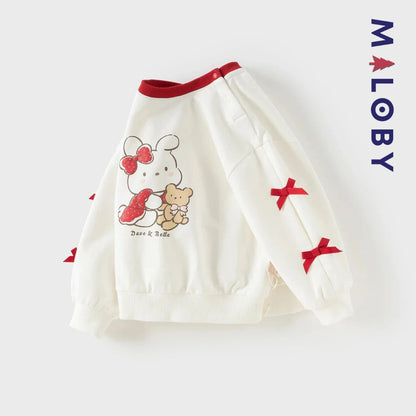 T-shirt à nœud manches longues enfant fille -Blanc -robes et ensembles pour filles, bébés et garcons - MALOBY
