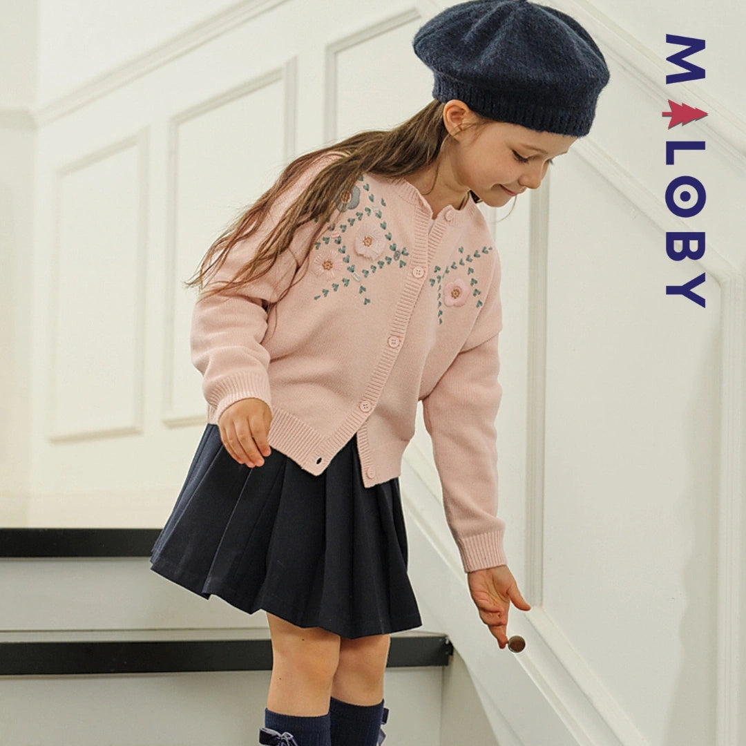 Cardigan brodé enfant fille- rose pâle -robes et ensembles pour filles, bébés et garcons - MALOBY