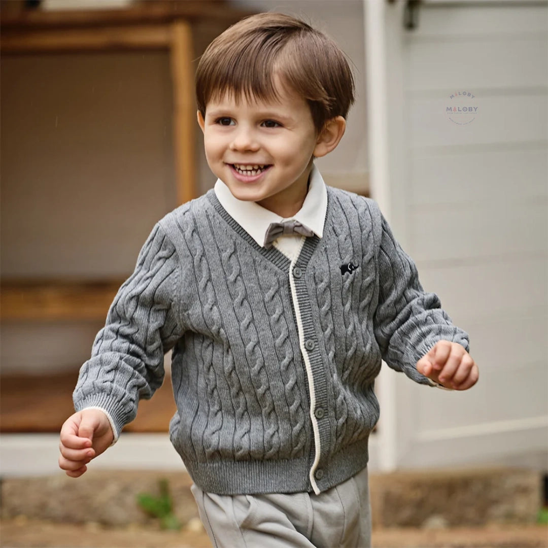 Cardigan torsadé antistatique premium gris pour garçon