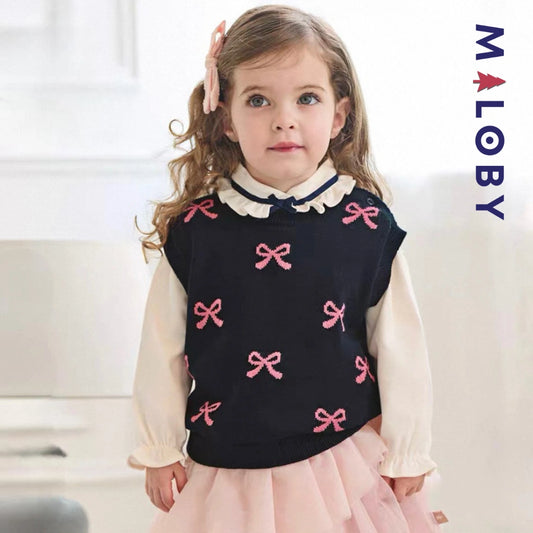 Pull en maille sans manches enfant fille -Marine -robes et ensembles pour filles, bébés et garcons - MALOBY