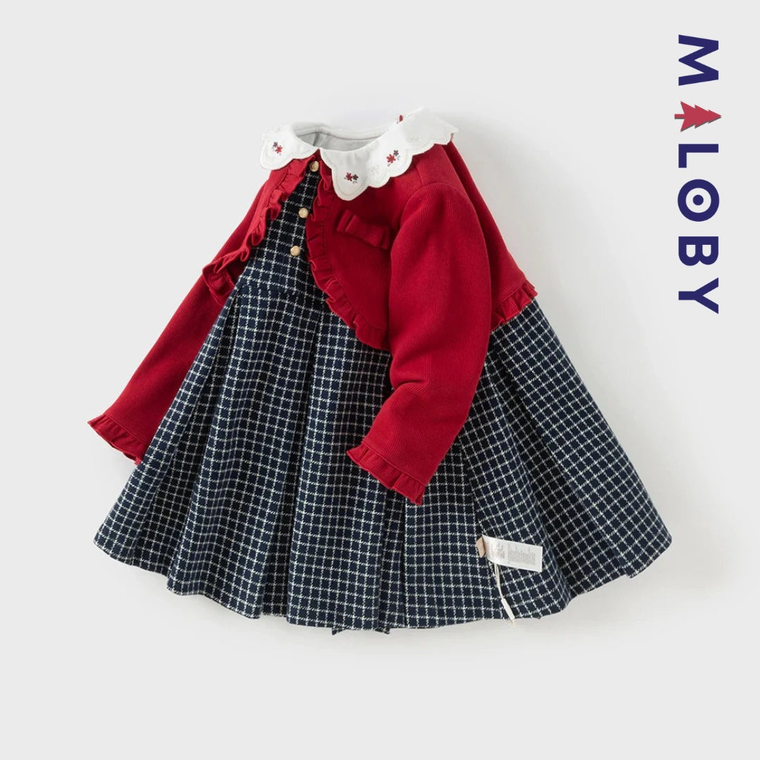 Robe à carreaux  avec Boléro intégré- rouge