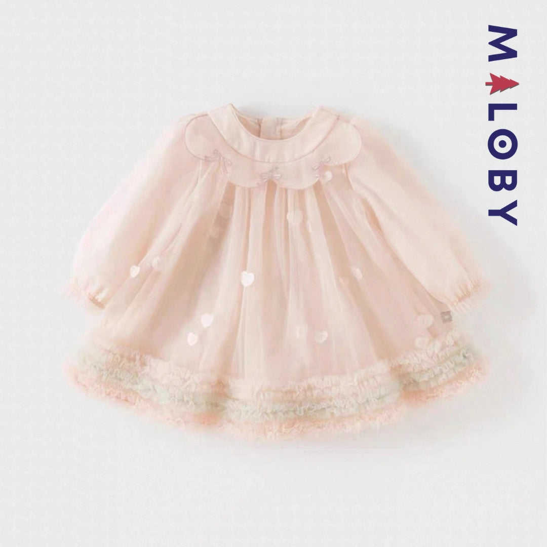 Robe de Cérémonie Cœurs & Volants enfant fille -Rose