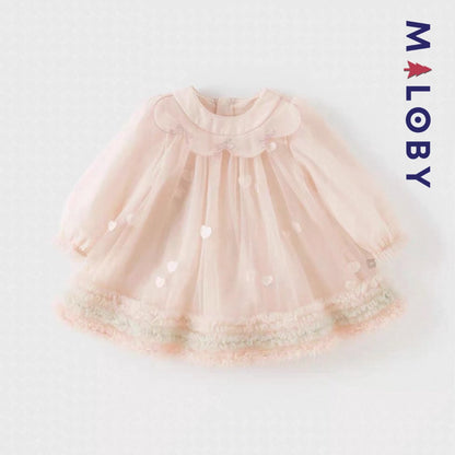 Robe de Cérémonie Cœurs & Volants enfant fille -Rose