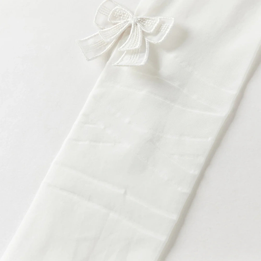 Collants fins à doubles nœuds enfant fille blanc, vêtement enfant maroc - MALOBY