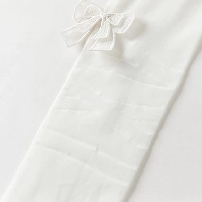 Collants fins à doubles nœuds enfant fille blanc, vêtement enfant maroc - MALOBY