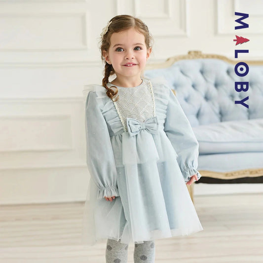 Robe de cérémonie à volants enfant fille -Bleu ciel