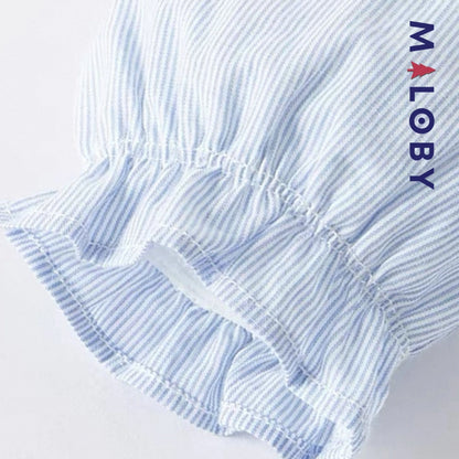 Robe rayée col claudine enfant fille-bleu ciel