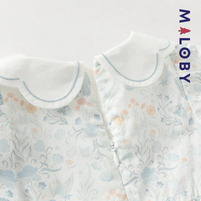 Robe fleurie col claudine enfant fille- Blanc imprimé