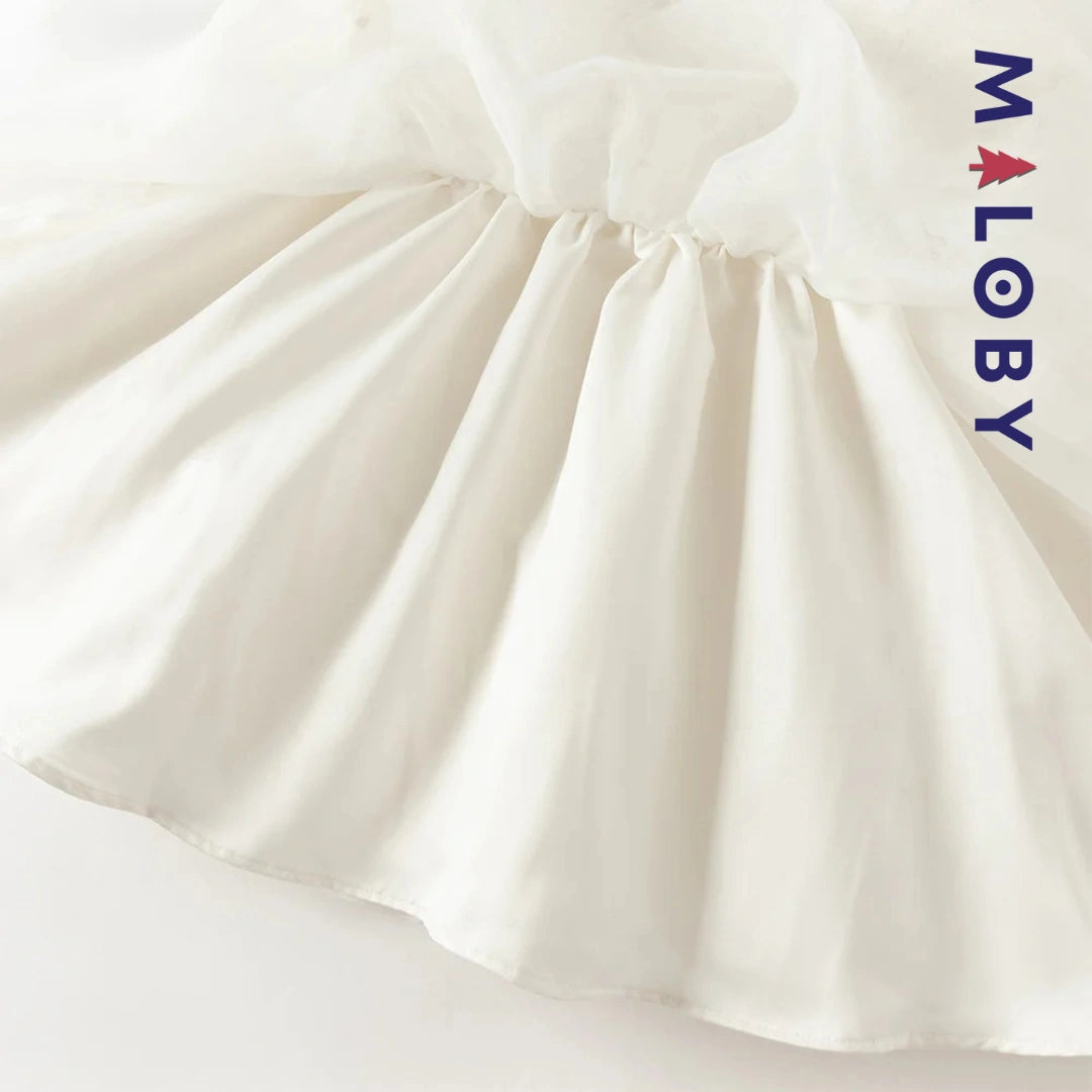 Robe cérémonie manches longues fleurettes - blanc