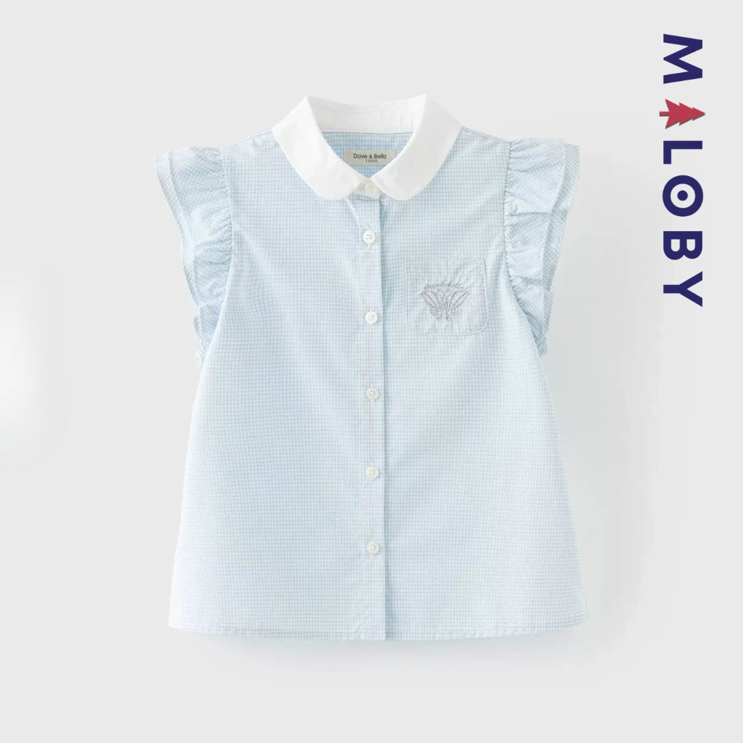 Chemise été à nœud enfant fille- Blanc/Bleu