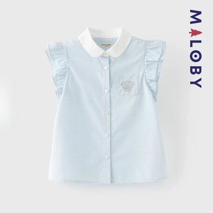 Chemise été à nœud enfant fille- Blanc/Bleu
