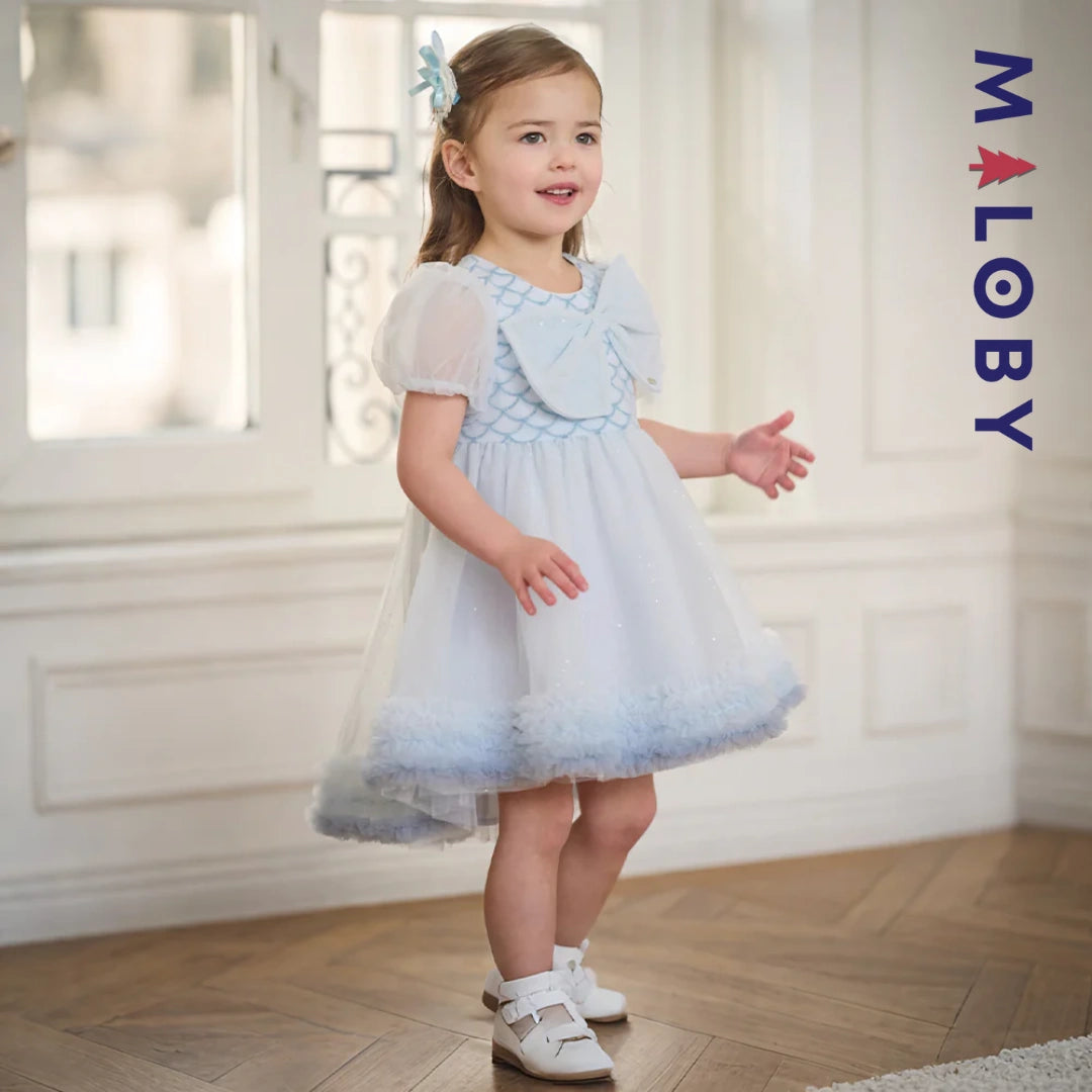 Robe princesse en tulle légère à manches courtes grise et bleue pour filles