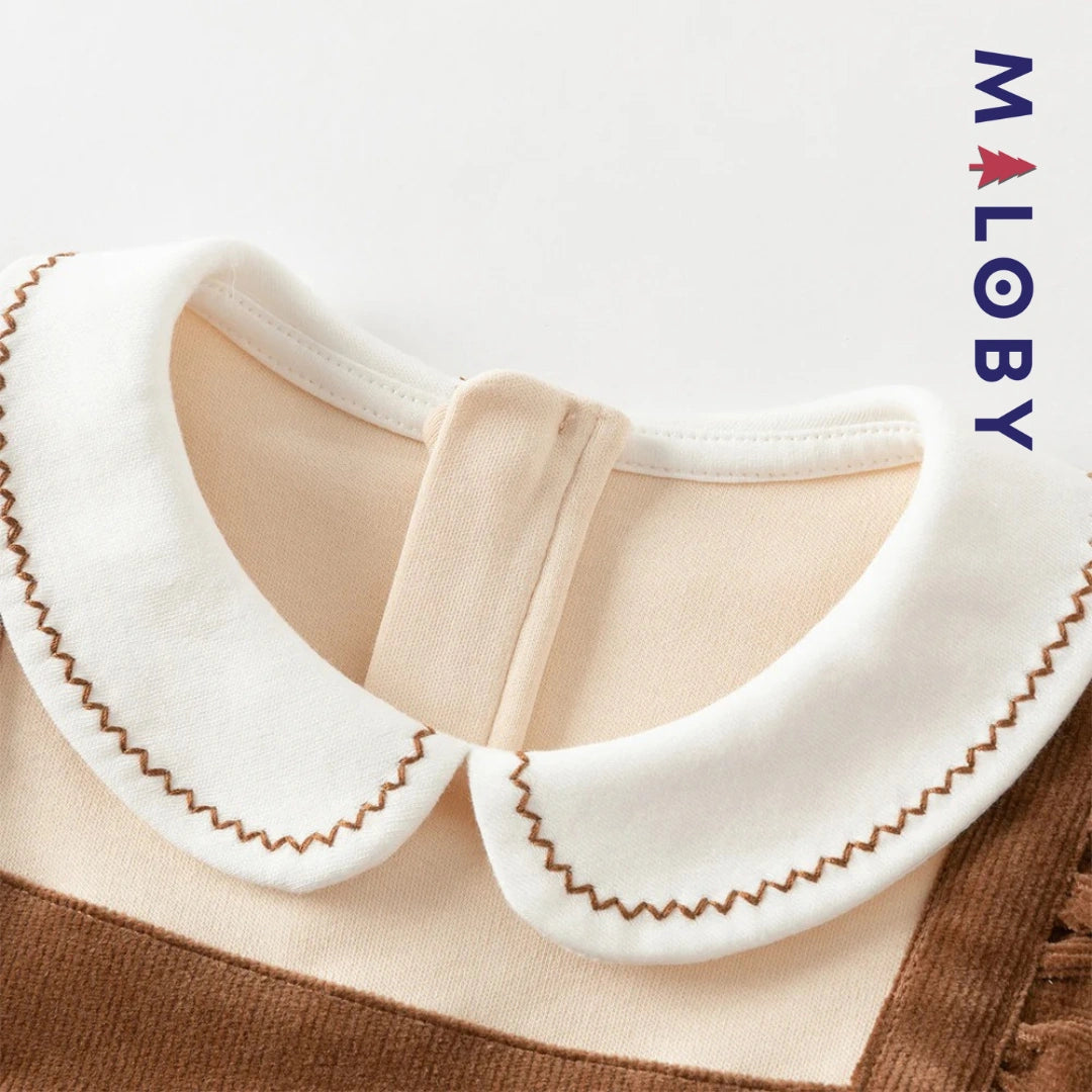 Robe bi-matière effet 2 en 1 enfant fille- marron