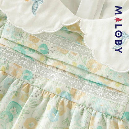 Robe Fleurie à col brodé avec mini sac chat enfant fille -Floral