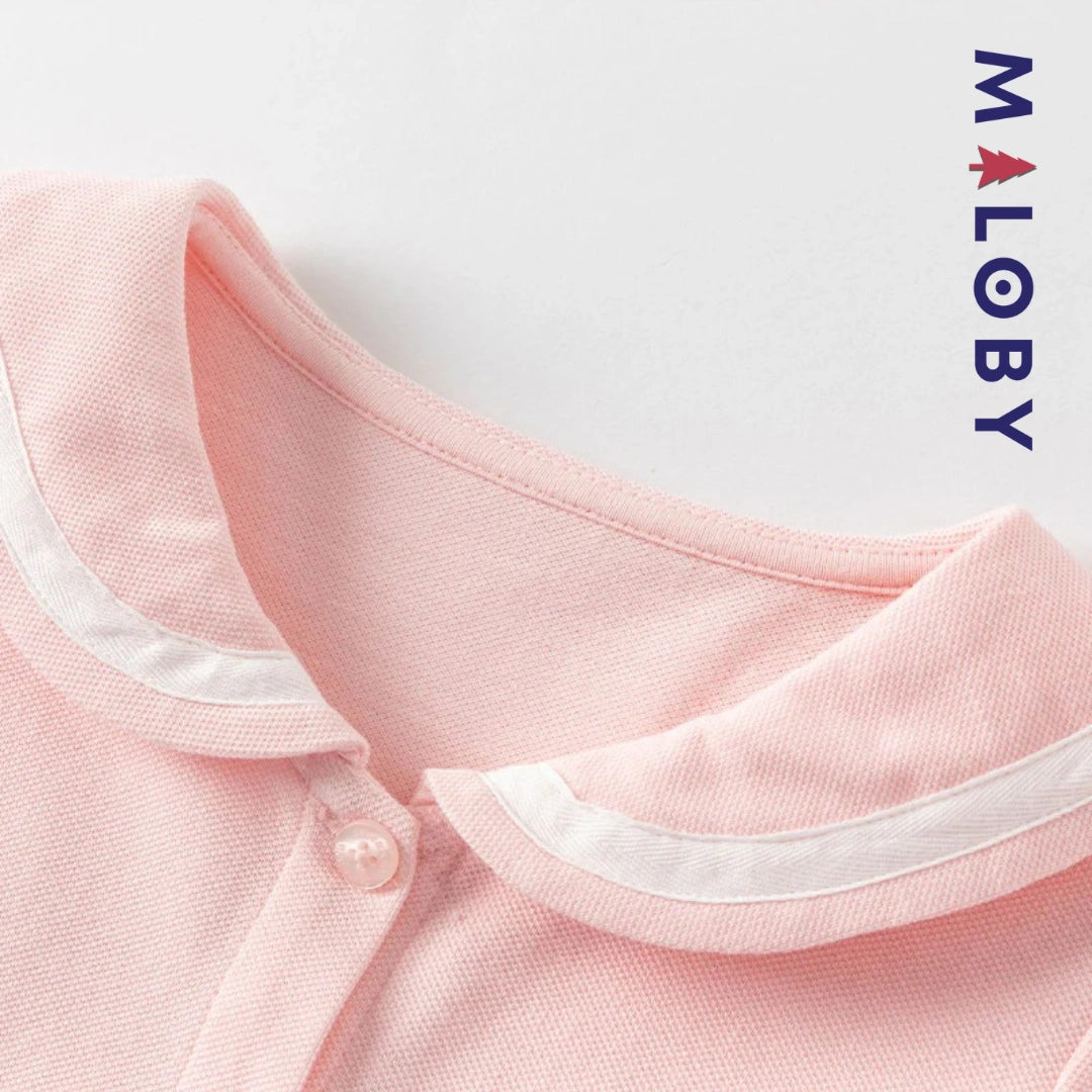 Robe manches courtes en piqué de coton enfant fille -Rose