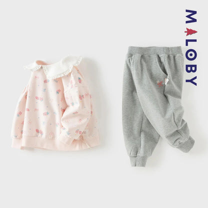 Ensemble 2 pièces sweat-shirt + pantalon enfant fille- Rose -robes et ensembles pour filles, bébés et garcons - MALOBY