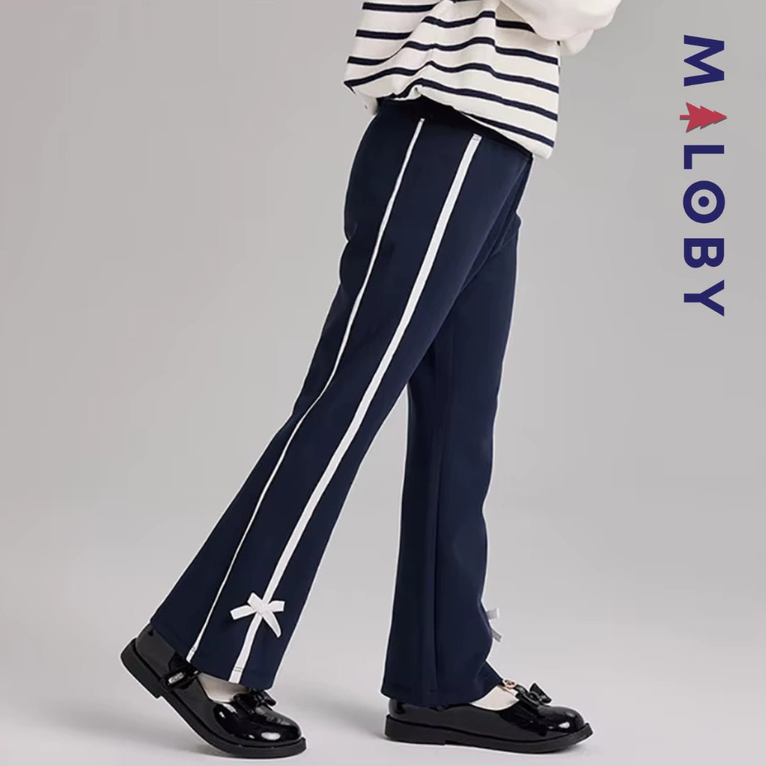 Pantalon tricoté à Bandes Contrastées enfant fille- Marine