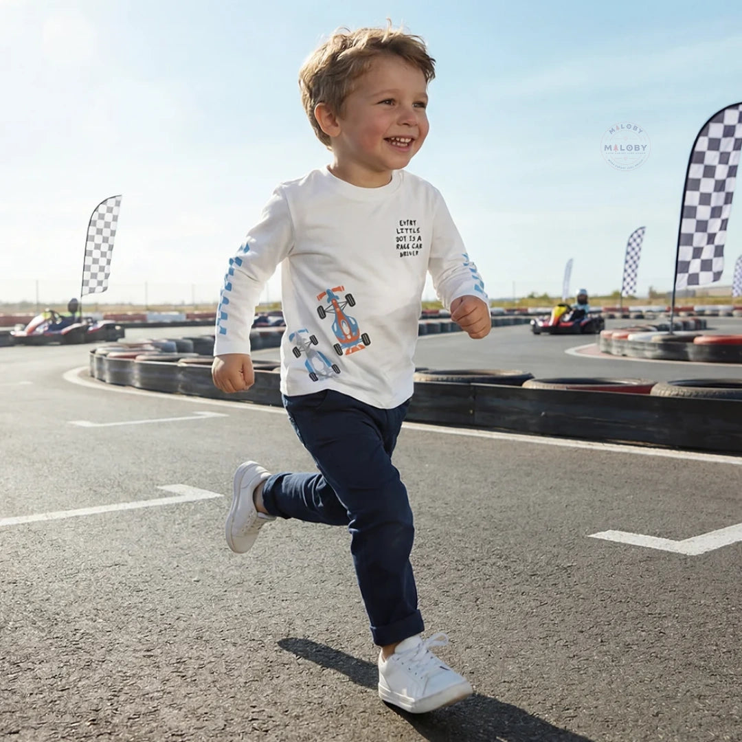 T-shirt en pur coton motif graphique enfant garçon bleu et blanc - MALOBY