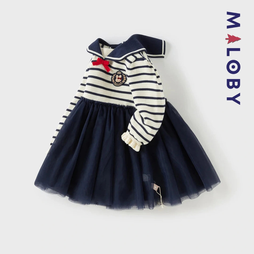 Robe pull style marin enfant fille -marine