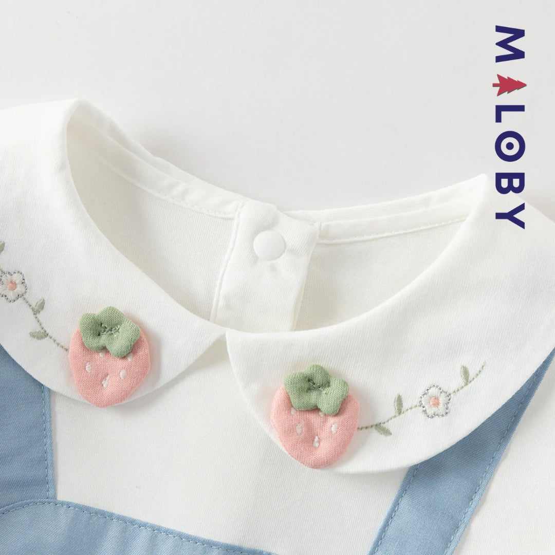 Robe été bi-matière effet 2 en 1 enfant fille- Bleu