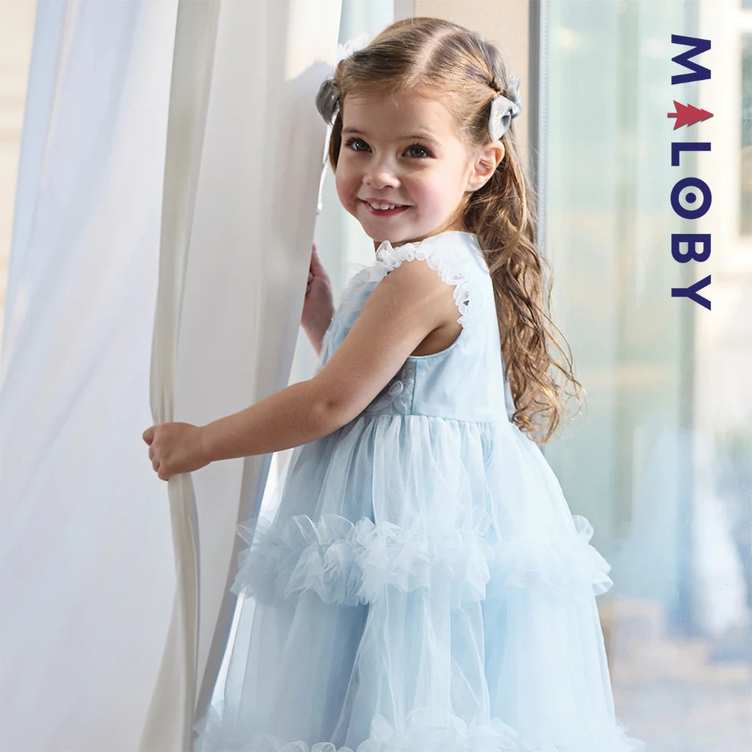 Robe princesse bleue sans manches en tulle respirante pour petites filles