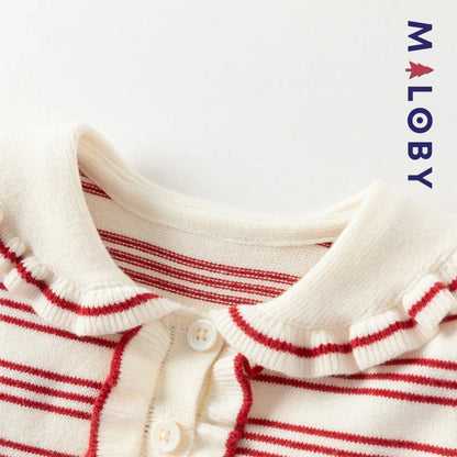 Robe en tricot manches longues enfant fille - Rouge