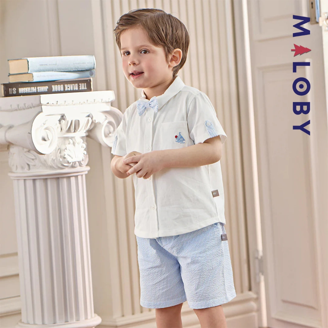 Ensemble habillé 2 pièces en pur coton enfant garçon -Blanc