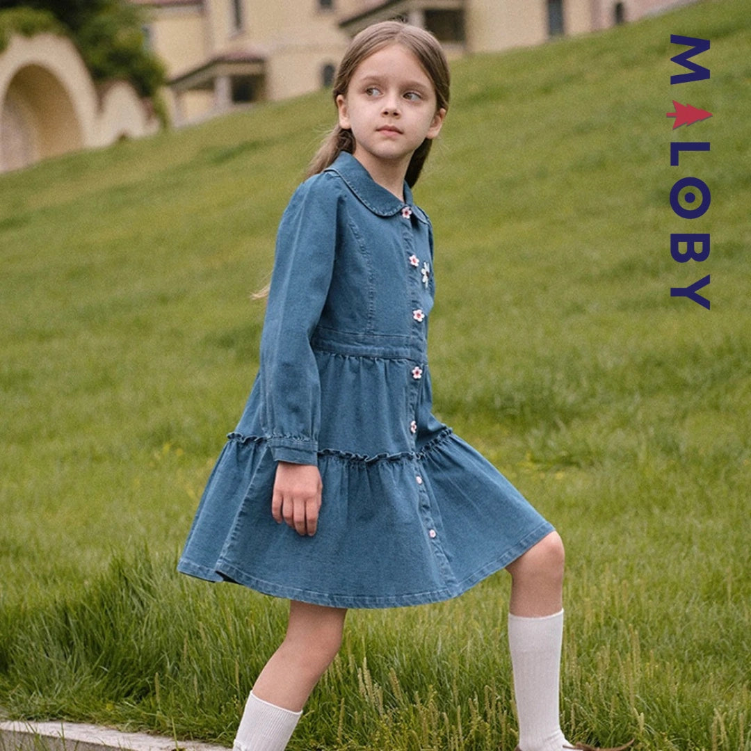 Robe en Jean manches longues enfant fille - bleu denim