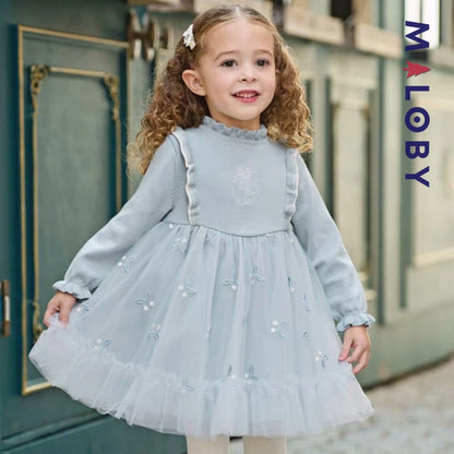 Robe princesse bi-matière enfant fille -Bleu ciel -robes et ensembles pour filles, bébés et garcons - MALOBY
