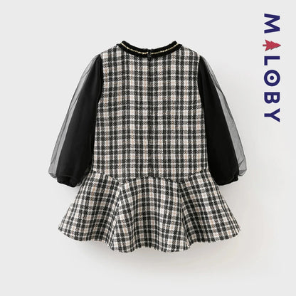 Robe cérémonie  bi-matière enfant fille - noir