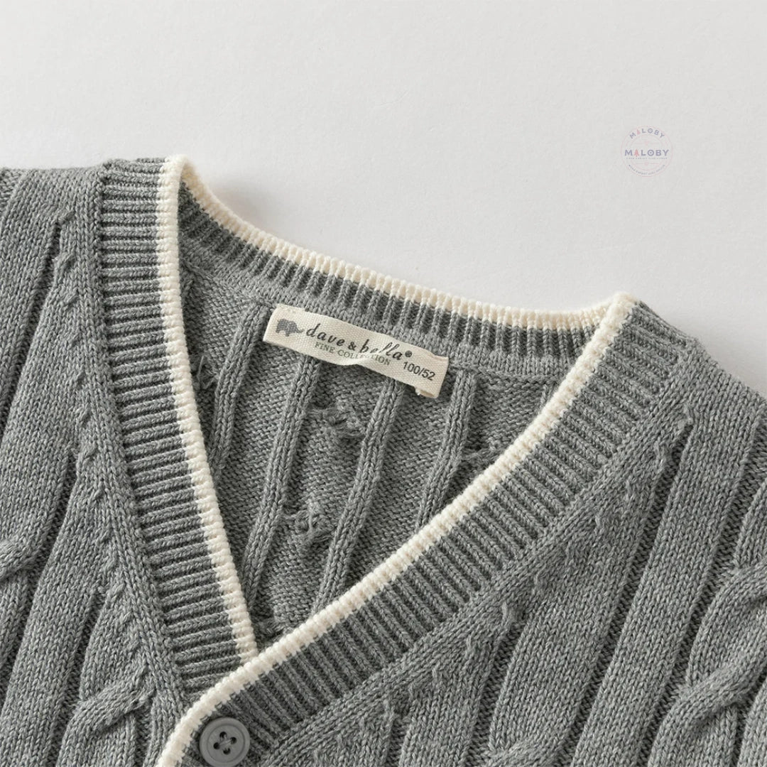 Cardigan torsadé antistatique premium gris pour garçon, vêtement enfant maroc - MALOBY