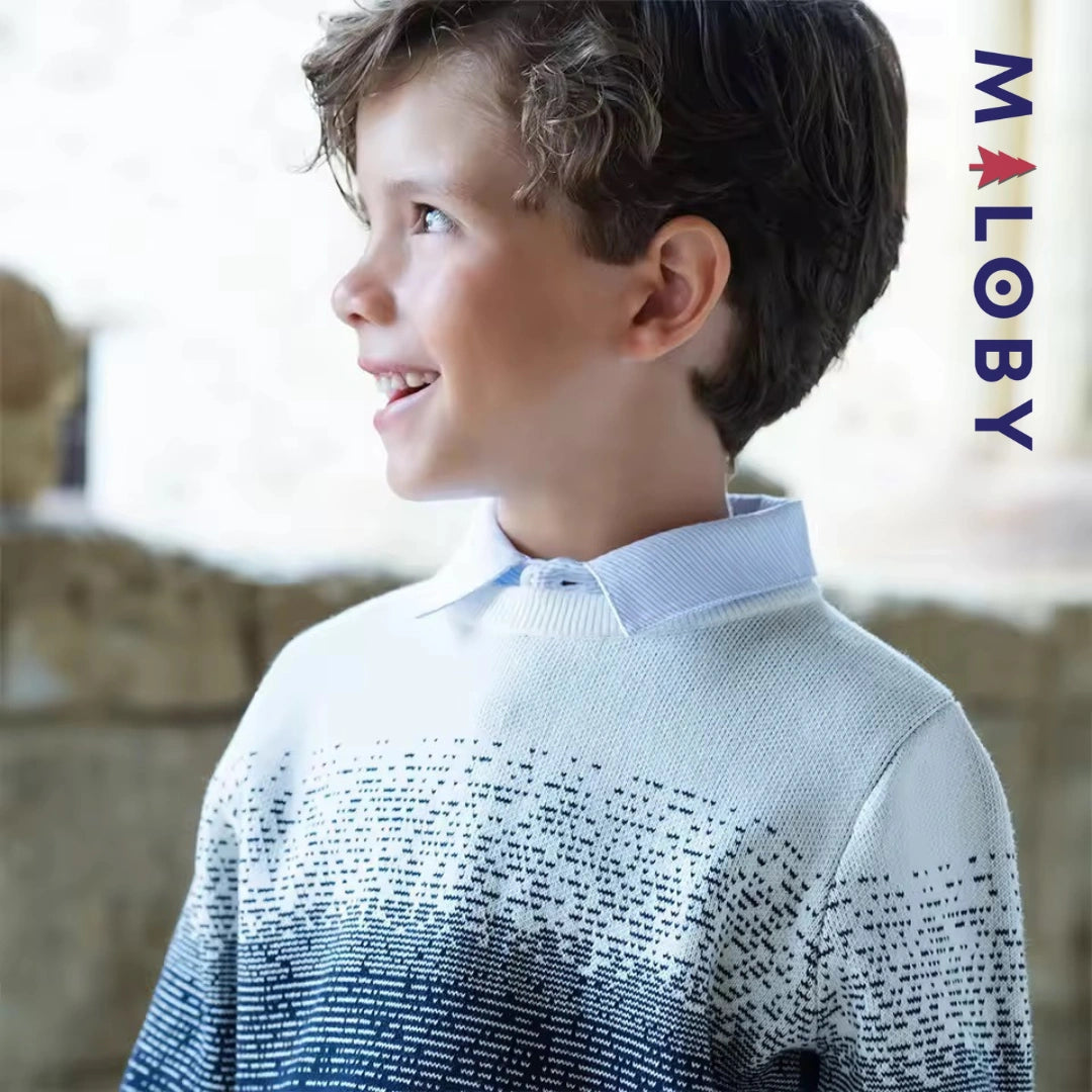 Pull à col chemise effet 2 en 1 enfant garçon -Marine -robes et ensembles pour filles, bébés et garcons - MALOBY