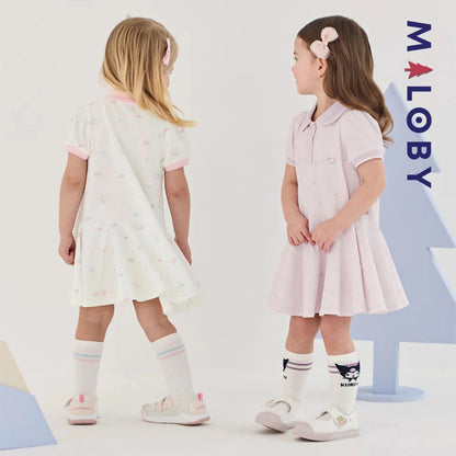 Robe polo motifs fantaisie enfant fille -Blanc/ Rose