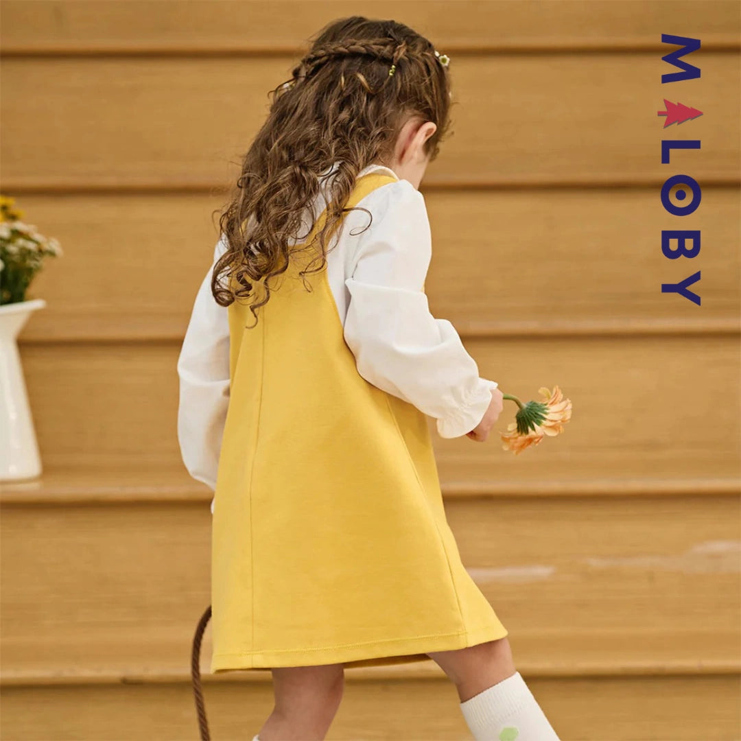 Robe bi-matière effet 2 en 1 enfant fille- Jaune -robes et ensembles pour filles, bébés et garcons - MALOBY