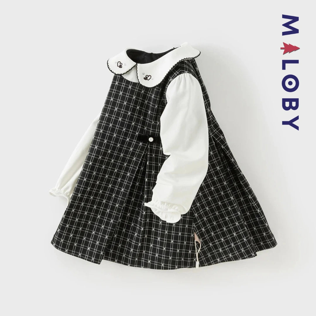 Robe à carreaux effet 2 en 1 enfant fille- noir/blanc