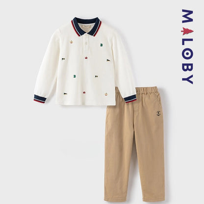 Polo manches longues enfants garçon - Blanc -robes et ensembles pour filles, bébés et garcons - MALOBY