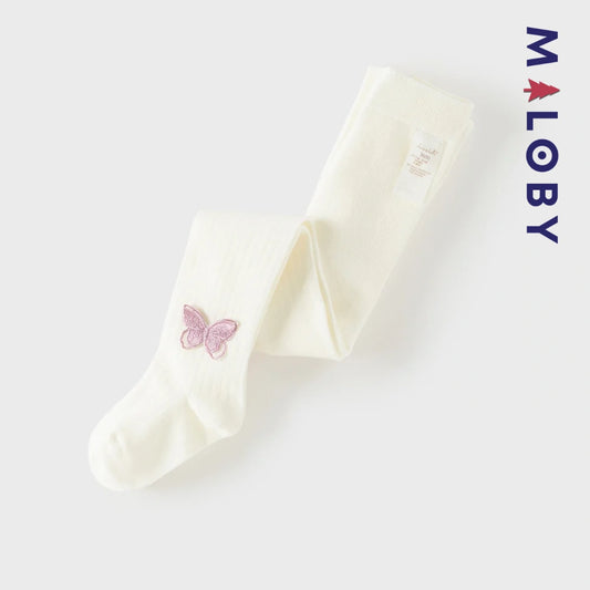 Collant côtelé avec papillons brodés enfant fille– Beige