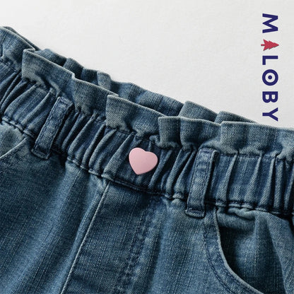 Pantalon denim large base en perles enfant fille- bleu
