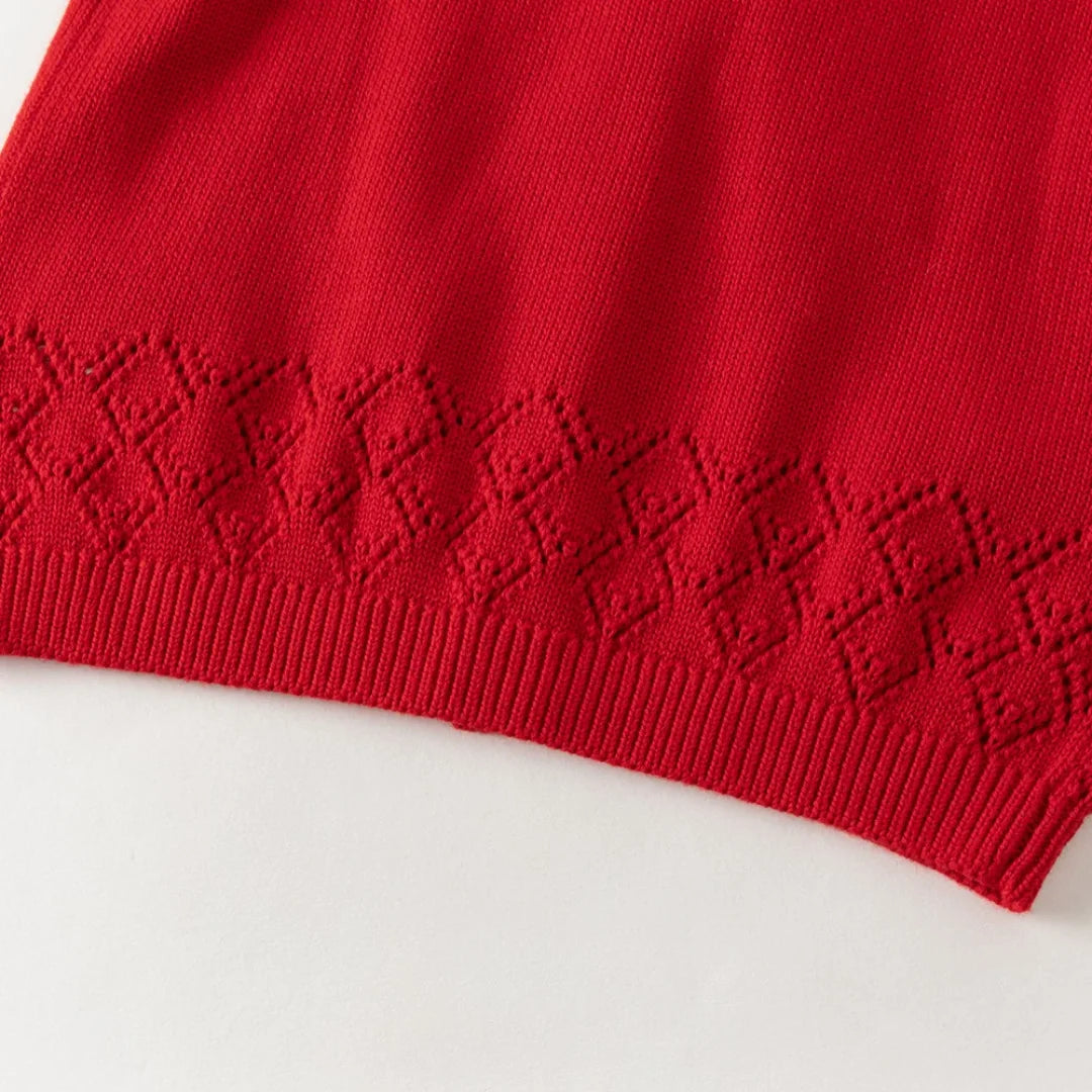 Gilet sans manches en maille 100% coton enfant fille -Rouge/Rose