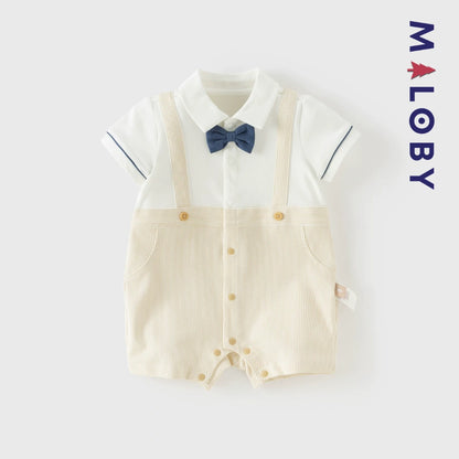 Combinaison été à nœud papillon Bébé garçon- Beige