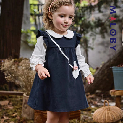Robe bi-matière motif lapin enfant fille- Marine -robes et ensembles pour filles, bébés et garcons - MALOBY