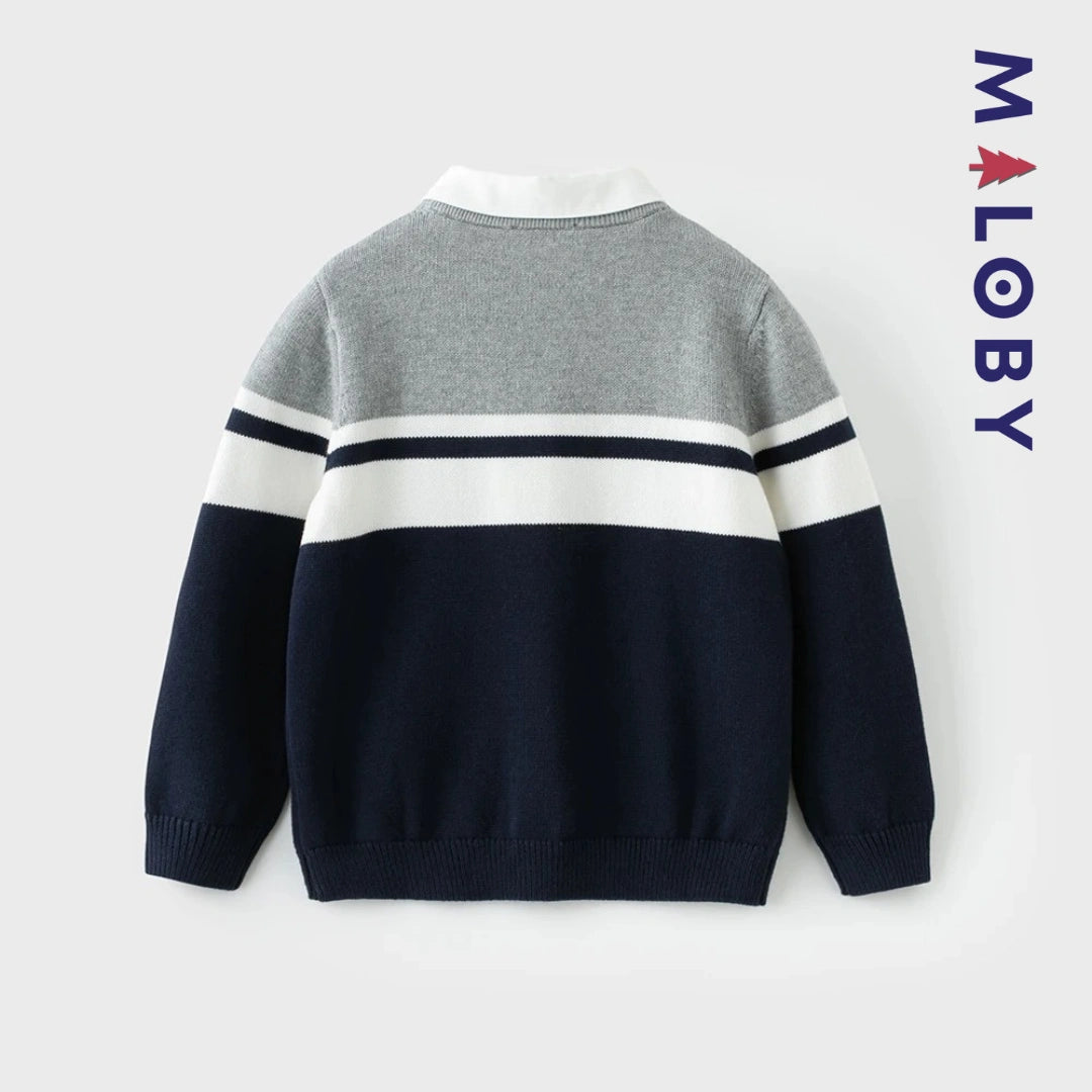 Pull à col chemise enfant garçon- marine -robes et ensembles pour filles, bébés et garcons - MALOBY
