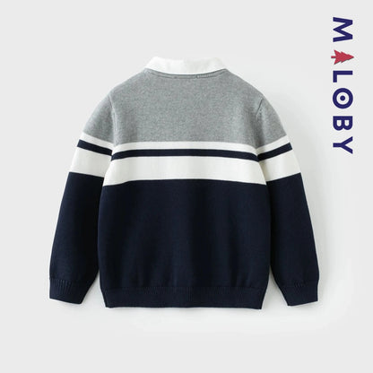 Pull à col chemise enfant garçon- marine -robes et ensembles pour filles, bébés et garcons - MALOBY