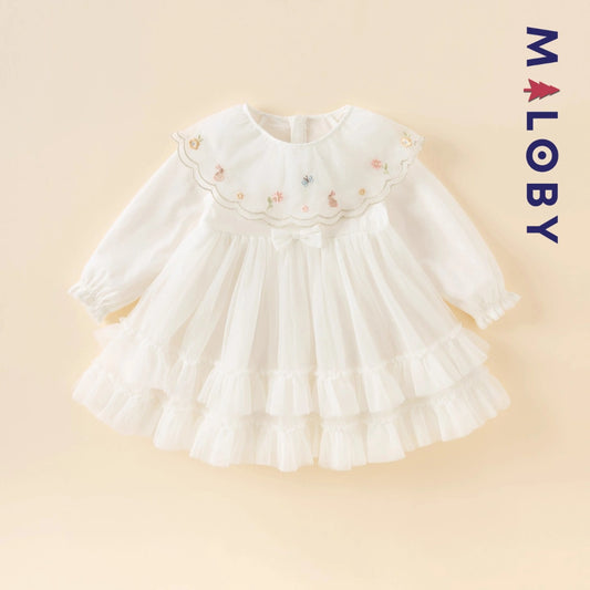 Robe de fête à col plastron enfant fille -Beige